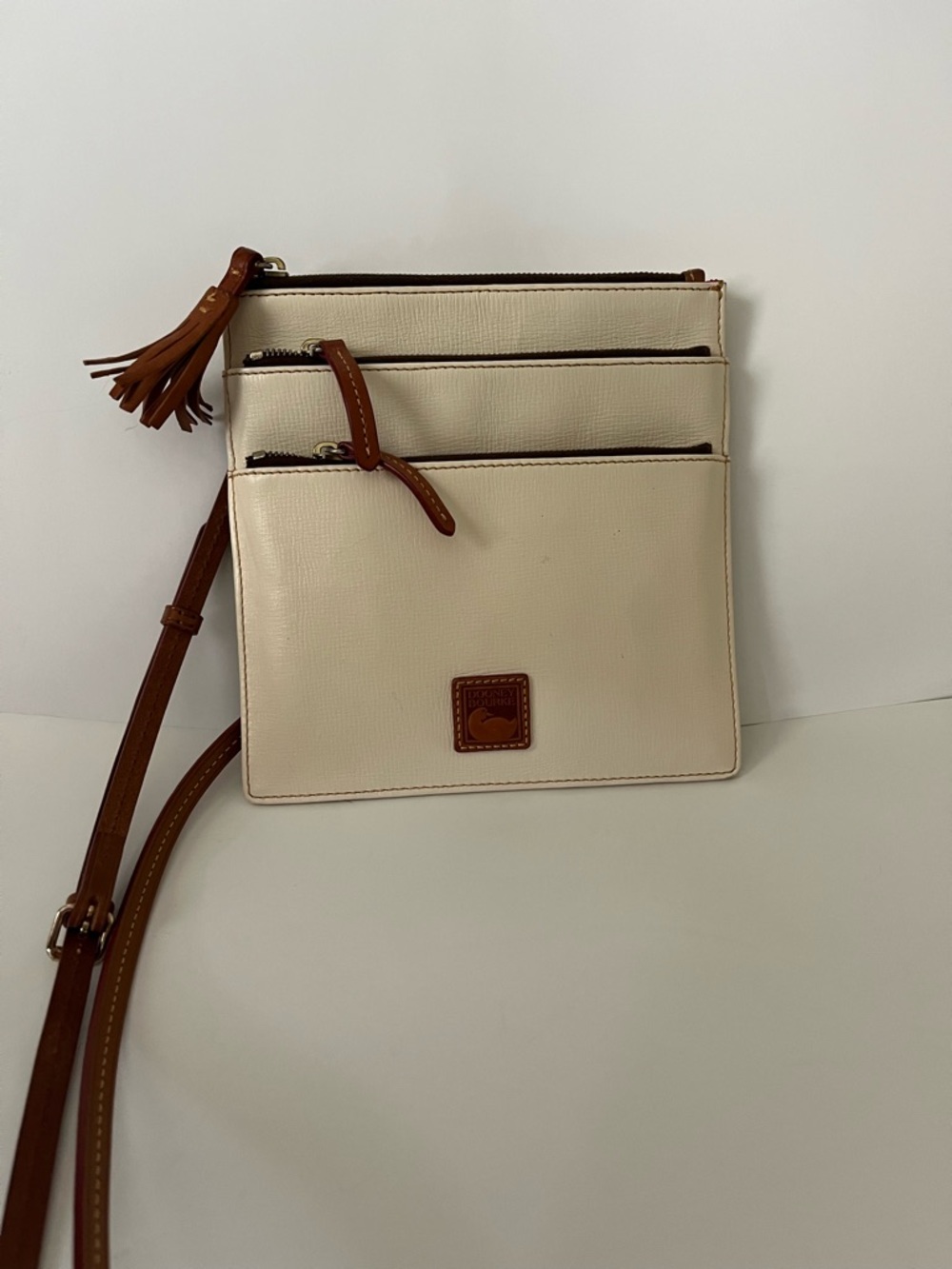 Dooney & Bourke Cream Crossbody with Brown Leather Trim New